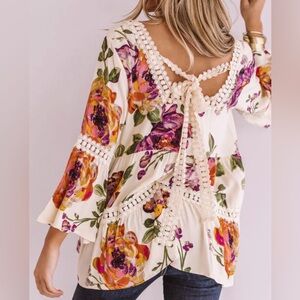 Floral Boho Top with Lace Details